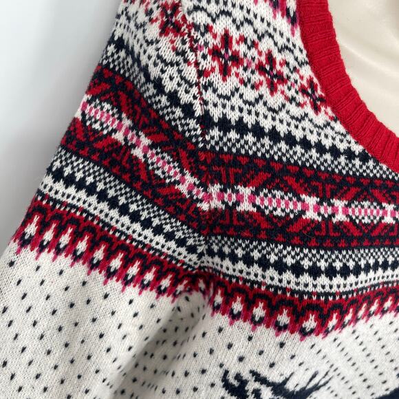 H&M Women's Ugly Christmas Jacquard Knit Reindeer Sweater Size M White Red Black - Picture 4 of 10